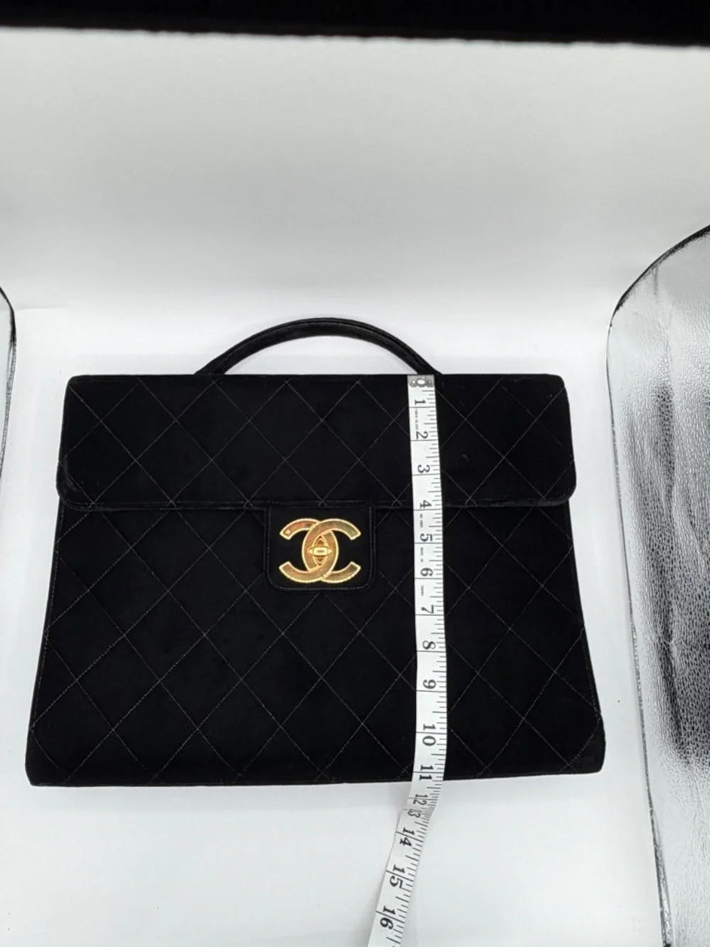 Chanel Authentic Vintage Deep Black Velvet Briefcase Gold Hardware, 1994-1996 - Picture 7 of 15